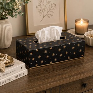 Caja de pañuelos de metal azul con diseño de estrella decorativa, ideal para decorar mesas auxiliares y realzar el interior. Venta al por mayor desde India. - Product Image 6