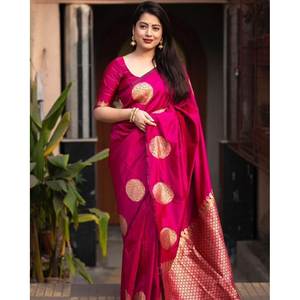 TRADITIONNEL BANARASI SOIE ZARI TRAVAIL DE TISSAGE SAREE AVEC BLOUSE NON COUCHÉE RANI - Product Image 1