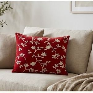 Best Selling Products <b>Red</b> Floral Embroidered Cotton <b>Throw</b> Pillow Rectangle Washable Decorative Cushion Cover - Product Image 5