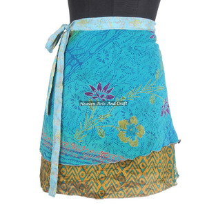 Hot Designs Of Recycled Reversible Silk Sari <b>Wrap</b> Mini Skirts Short Sari <b>Wrap</b> Skirt Trendy Boho Gypsy <b>Beach</b> Cover Sari Skirt - Product Image 4