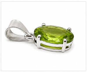 Pendentif ovale en péridot en argent sterling 925, pendentif en pierre précieuse verte facettée, breloque de collier pierre de naissance d'août - Product Image 3