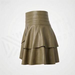 Minifalda de Cuero PU de Cintura Alta para Mujer, Estilo Línea A con Volantes, Color Sólido Satinado, para Todas las Temporadas - Product Image 2
