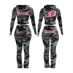 ชุดวอร์มเอวสูงสำหรับผู้ชายชุดวอร์มกางเกงมีฮู้ดประดับพลอยเทียมชุดวอร์มกางเกงขาบานแบบออกแบบได้ตามต้องการ - Product Image 2