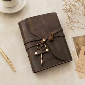 Carnet à couverture rigide en cuir vintage New Era avec fermeture à clé, couleur marron, reliure cousue, bords festonnés, 100 feuilles de papier aquarelle - Product Image 3