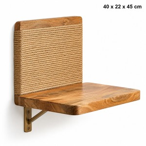 Aqdus Saleem Perchoir mural pour chat en bois de manguier, style moderne du milieu du siècle, avec griffoir en corde de jute et fonctions de rangement - Meubles pour animaux de compagnie en gros - Product Image 1