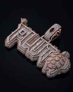 Colgante de Tortuga y Planeta de Moissanita en Plata 925 Bañada en Oro Rosa, Amuleto Personalizado con Nombre, Joyería Hip Hop - Product Image 3
