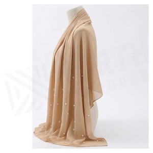 Elegant Women's Chiffon Scarf With Pearl Embroidery Long Beige <b>Wedding</b> <b>Shawl</b> All Seasons Fashion Accessory - Product Image 3