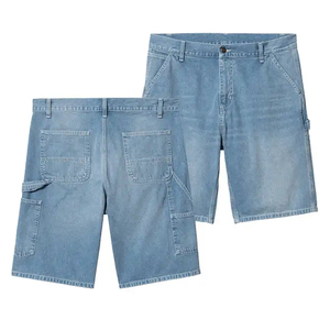 mens light wash blue denim carpenter shorts utility side pockets <b>hammer</b> <b>loop</b> relaxed wide leg fit casual workwear jorts clothing - Product Image 1