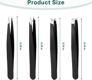 Ensemble de pinces à sourcils courbées en acier inoxydable sans soudure, étui en PU, pointes inclinées et pointues, pinces de précision durables pour une épilation classique - Product Image 4
