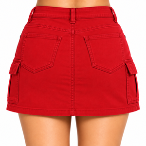 Mini-jupe cargo taille haute en sergé de coton, jupe courte décontractée pour femme avec poches, jupe confortable pour le printemps - Product Image 3
