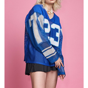 Camiseta de fútbol americano de malla, tela de alta calidad, para adultos, cuello en V, manga corta, estilo oversize. - Product Image 3