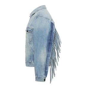 Men's Washed <b>Denim</b> <b>Jacket</b> With Fringe Details Turn-down Collar Regular Fit Casual Style Spring Wear - Product Image 2