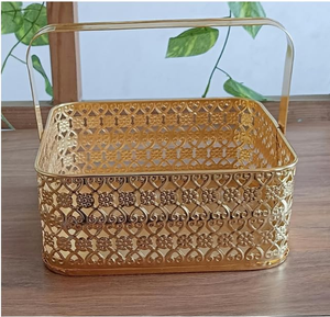 Metal <b>Hamper</b> Basket with Handle <b>Storage</b> Basket for Pooja, <b>Hamper</b>, Gifting, Home Decor Handcrafted Decorative - Product Image 4