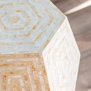 Geometric Pentagon Pattern Accent <b>Stools</b> Mother of Pearl Handcrafted Mosaic Small Side Table For Living Room <b>Bedroom</b> Decor Use - Product Image 3