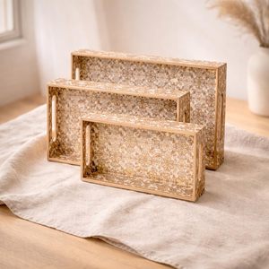 Vintage Floral Leaf Design Wooden Serving Tray Natural Color Border with <b>Sticker</b> Enamel for <b>Kitchen</b> and Dinning Purpose for Sell - Product Image 3