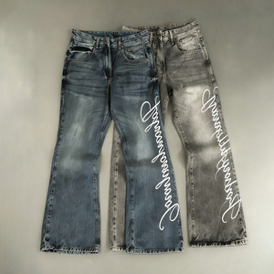 <span class=keywords><strong>Jeans</strong></span> Svasati Personalizzati da <span class=keywords><strong>Uomo</strong></span>, Vestibilità Larga Stile Streetwear con Stampa Grafica Scritta a Mano, Pantaloni Casual Lavaggio Vintage - Product Image 1