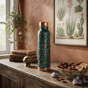 Bouteille d'eau en cuivre artisanale avec motif floral, bouteille réutilisable, bouteilles décoratives pour cadeaux, fournisseur en gros pour l'exportation - Product Image 4