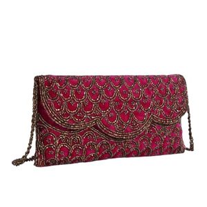 Bolso de mano bordado a mano de seda roja, elegante, rectangular, para fiesta, boda, festivo, de moda, artesanal, con cuentas - Product Image 1