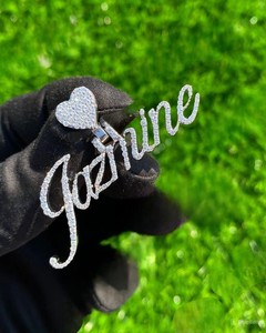 Colgante de plata esterlina personalizado con moissanita y diamantes, colgante de letra con nombre de Hip Hop JAZMINE, regalo para mujer a precio mayorista - Product Image 1