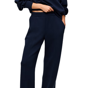Pantalon de survêtement en molleton bleu marine pour femme, coupe droite décontractée, taille élastique, logo personnalisé, streetwear OEM - Product Image 1