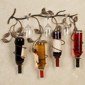 Porte-bouteilles en fer forgé artisanal sur pied, présentoir à vin en métal, mobilier de bar KHP - Product Image 2