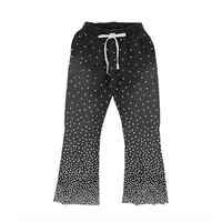 Ensemble deux pièces de haute qualité : sweat à capuche zippé surdimensionné en molleton 100 % coton épais avec strass et pantalon de survêtement évasé, idéal pour l'été