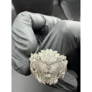 Hip Hop Iced Out Lion Head Moissanite <b>Ring</b> 925 Sterling <b>Silver</b> 14K White Gold Finish King Statement <b>Ring</b> for Men Bling Jewelry - Product Image 1