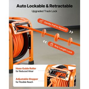 Enrouleur de tuyau d'air en PVC à rembobinage automatique 3/8 pouce x 100 pieds, pression max. 300 PSI, avec câble d'arrivée de 5 pieds et cliquet pour compresseur d'air - Product Image 3