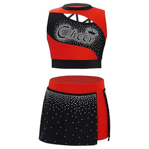 Kids Girls 2 Piece School Cheerleading Uniform Outfit Shiny Sleeveless Crop <b>Top</b> with Pleated Skirt Set Cheer Fancy Dress - Product Image 1