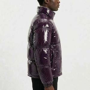 <b>Men's</b> <b>Purple</b> PU Puffer Jacket Stand Collar Zipper Closure Windproof Winter Casual Thick Solid Color Front Logo - Product Image 6