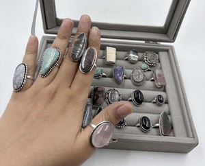 Anillos de Latón al por Mayor con Piedras Preciosas Naturales, Engaste de Bisel, Bañados en Plata, Modernos, Unisex, Lote Mixto a Granel, Precio Bajo - Product Image 3