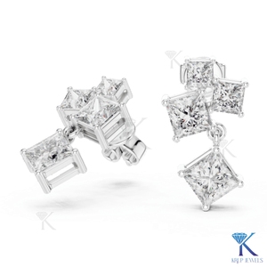 Boucles d'oreilles pendantes en or massif 14K 18K avec diamants CVD de laboratoire taille princesse en grappe, bijoux de luxe pour femmes, fabrication de bijoux de mariée raffinés - Product Image 6
