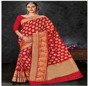 Sari Banarasi en soie verte douce de haute qualité, tenue de mariage traditionnelle indienne, mode estivale, pour fête de mariage, au meilleur prix - Product Image 2