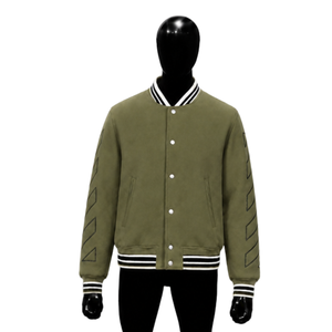 Blouson universitaire décontracté moderne pour homme, coupe droite, couleur unie, col rabattu, fermeture boutonnée, vert olive - Product Image 1