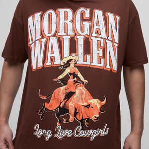 <strong>Wallen</strong> Men's Brown Short Sleeve T-Shirt Regular Fit Casual Cotton Printed Cowgirl Riding Bull Design Front Logo O-Neck - Product Image 5