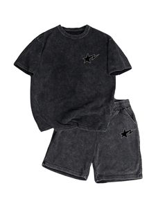 Men <b>Y2K</b> 2 Piece Shorts Set Vintage Washed Graphic T <b>Shirt</b> Drawstring Shorts Streetwear OEM Wholesale - Product Image 1