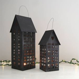 Ensemble de lanternes de maison en métal noir, bougeoirs vintage en fer, chandeliers votifs hauts, centre de table décoratif pour la maison, vente en gros - Product Image 1