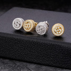 Boucles d'oreilles en diamant de laboratoire en forme de dollar, argent sterling 925, style hip-hop, bijoux tendance pour hommes et femmes - Product Image 1