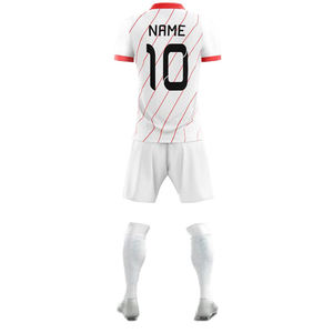 ชุดเสื้อฟุตบอลผู้ชายสั่งทำพิเศษ สีขาวแดงลายทาง พิมพ์ลายแบบ Sublimation ระบายอากาศได้ดี ผ้าโพลีเอสเตอร์ แขนสั้น ชื่อทีม 10 ชิ้น ไซส์ผู้ใหญ่ - Product Image 2
