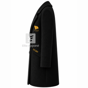 Custom NCBW Coalition <b>long</b> <b>Wool</b> <b>Coat</b> embroidered logo on front <b>black</b> and Gold color full sleeve <b>wool</b> <b>coat</b> for female - Product Image 4