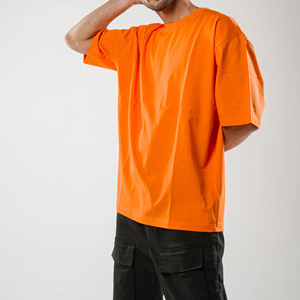 T-shirt à manches courtes pour homme, coupe classique, écologique, respirant, 220g, orange, col rond, décontracté, en jersey de coton - Product Image 3