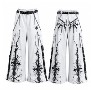 <b>Men's</b> Vintage Gothic Wide Leg Cargo Pants Customized Colors <b>Cross</b> Print <b>Chains</b> Elastic Waist Breathable Lightweight Worsted - Product Image 1