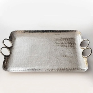 Plateau de rangement en métal argenté, plateau à vaisselle, plateau à nourriture, plateau de table, décoration de table, artisanat, mariage, fête - Product Image 1