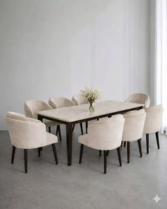 Modern Minimalist <b>Dining</b> Room Set 8 Piece Marble <b>Top</b> <b>Table</b> with Upholstered Chairs Solid Back Design for Home Use - Product Image 1