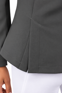 Veste d'équitation grise pour femme, élégante, pour concours d'équitation, avec revers en strass, fermeture boutonnée stylée - Product Image 4