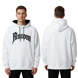 Custom Wholesale <b>Mens</b> Heavyweight <b>White</b> Hoodie Streetwear Graphic Print Fleece Oversized Hooded <b>Sweatshirt</b> Plain Pullover Hoodie - Product Image 1