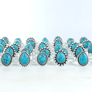 Wholesale Bismillah Gems DR-103 Women's Christian Turquoise Gemstone Bulk Boho Style Sterling Silver Plated <b>Adjustable</b> <b>Rings</b> - Product Image 1