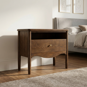 Table de chevet scandinave en bois avec 1 tiroir et étagère ouverte, écologique et durable, brun foncé - Product Image 5