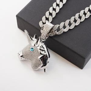 Pendentif Licorne Hip Hop en Strass avec Chaîne Cubaine de 15 MM, Bijoux de Rappeur, Collier en Gros Prêt à Expédier - Product Image 5