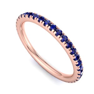 Anillo de lujo en oro rosa con zafiro azul, corte brillante redondo, banda eterna apilable, joyería de moda de alto brillo para mujer, regalo. - Product Image 1